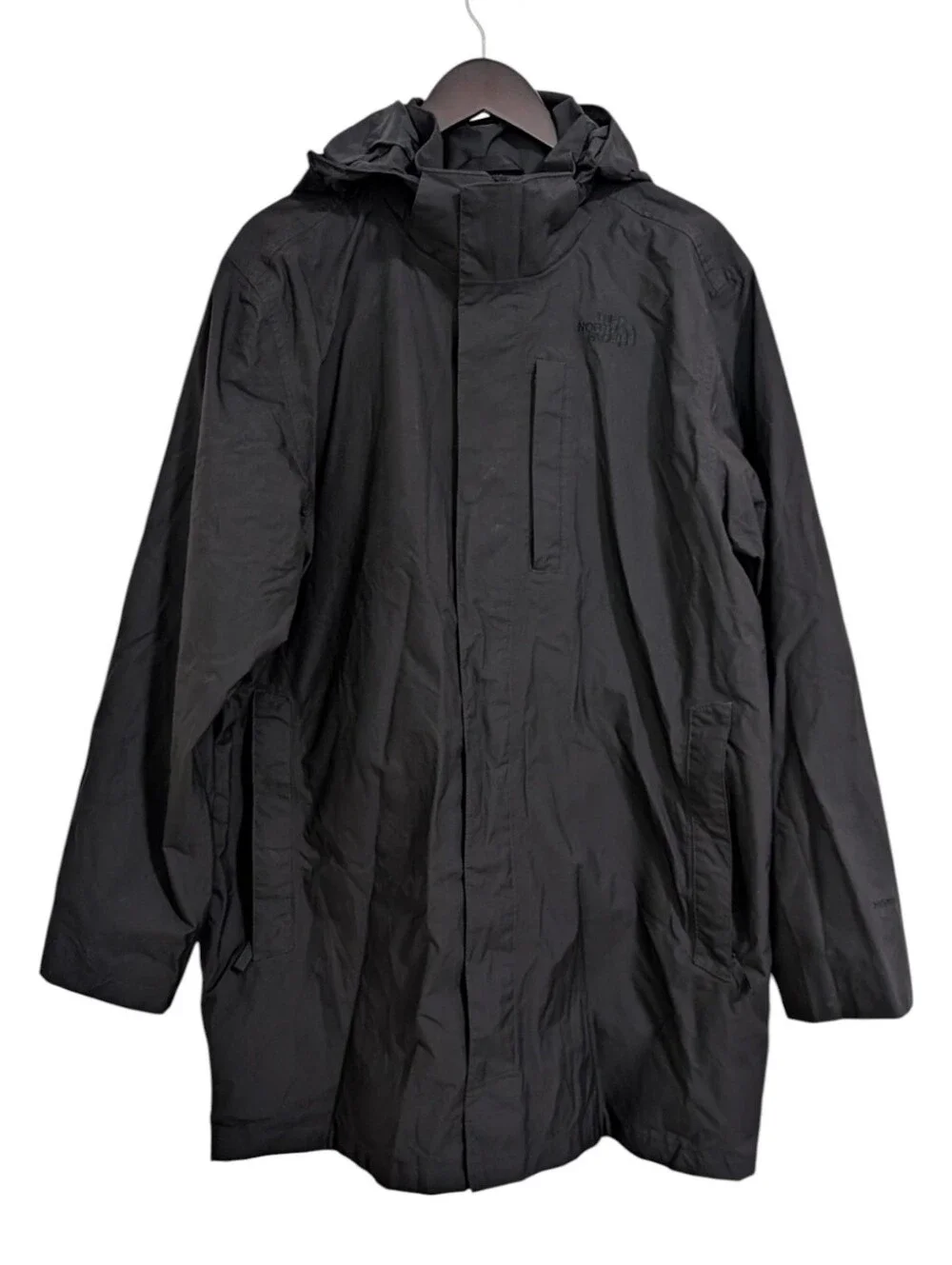 The North Face HyVent Black Hooded Rain Jacket Parka Men's XL